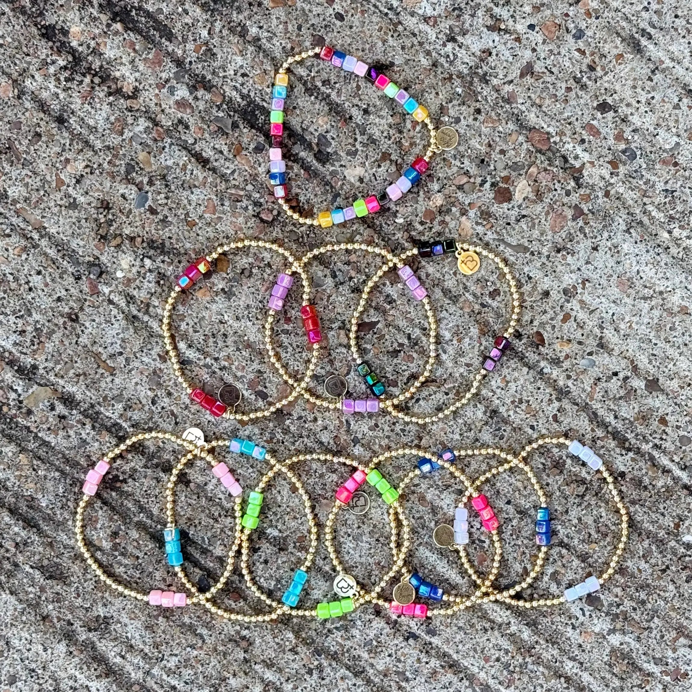 Colored Square Gold Bead Bracelet | Bliss Bayou