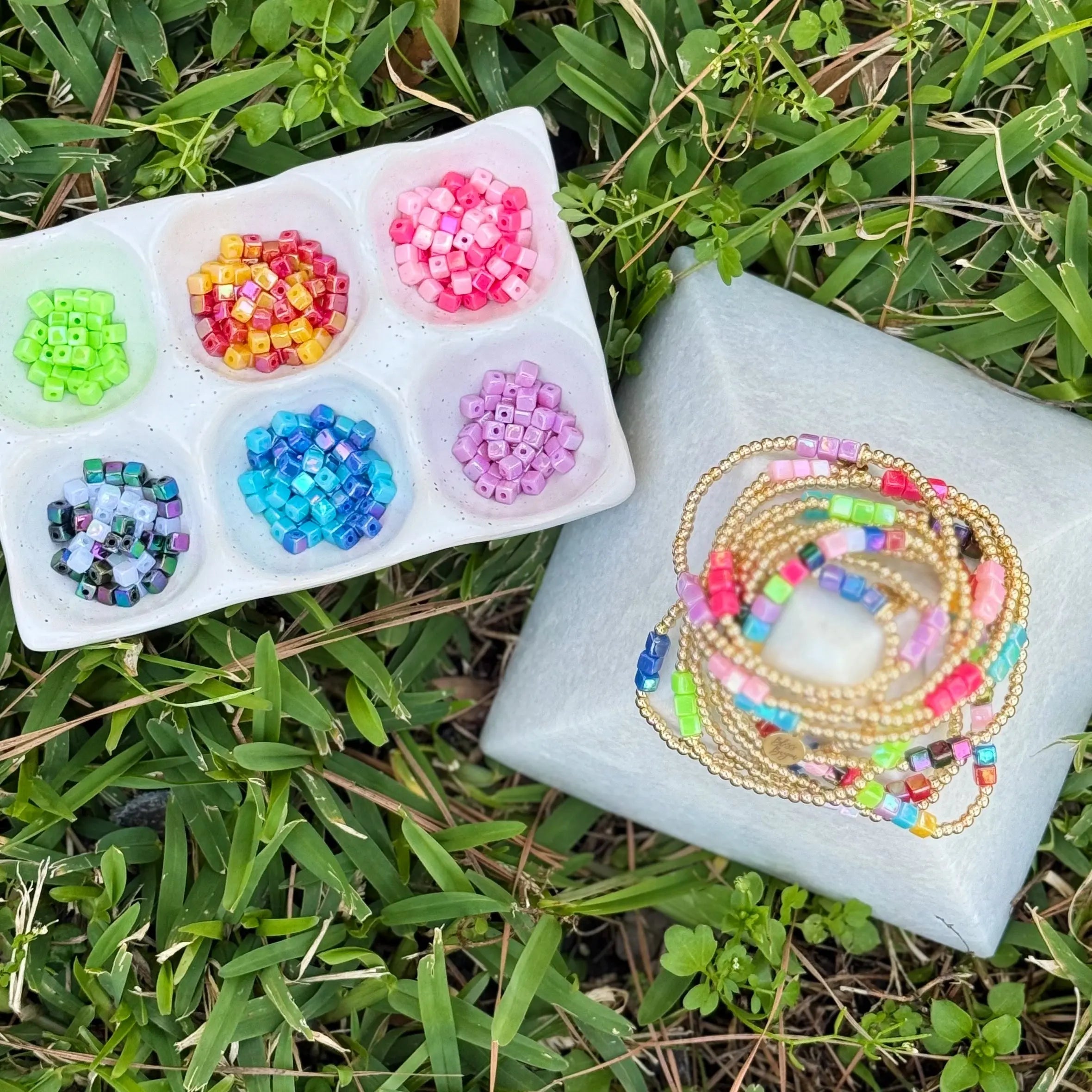 Colored Square Gold Bead Bracelet | Bliss Bayou