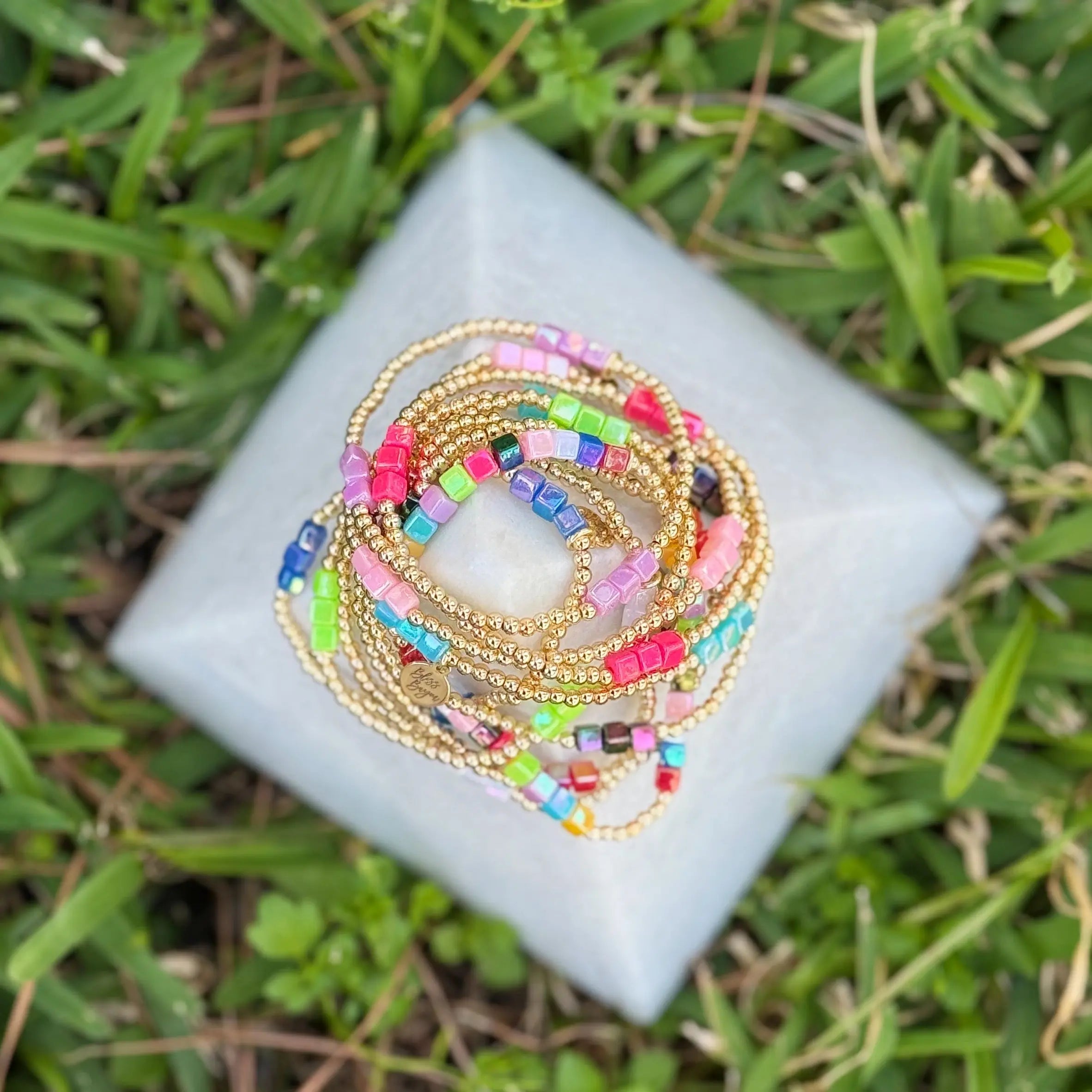 Colored Square Gold Bead Bracelet | Bliss Bayou