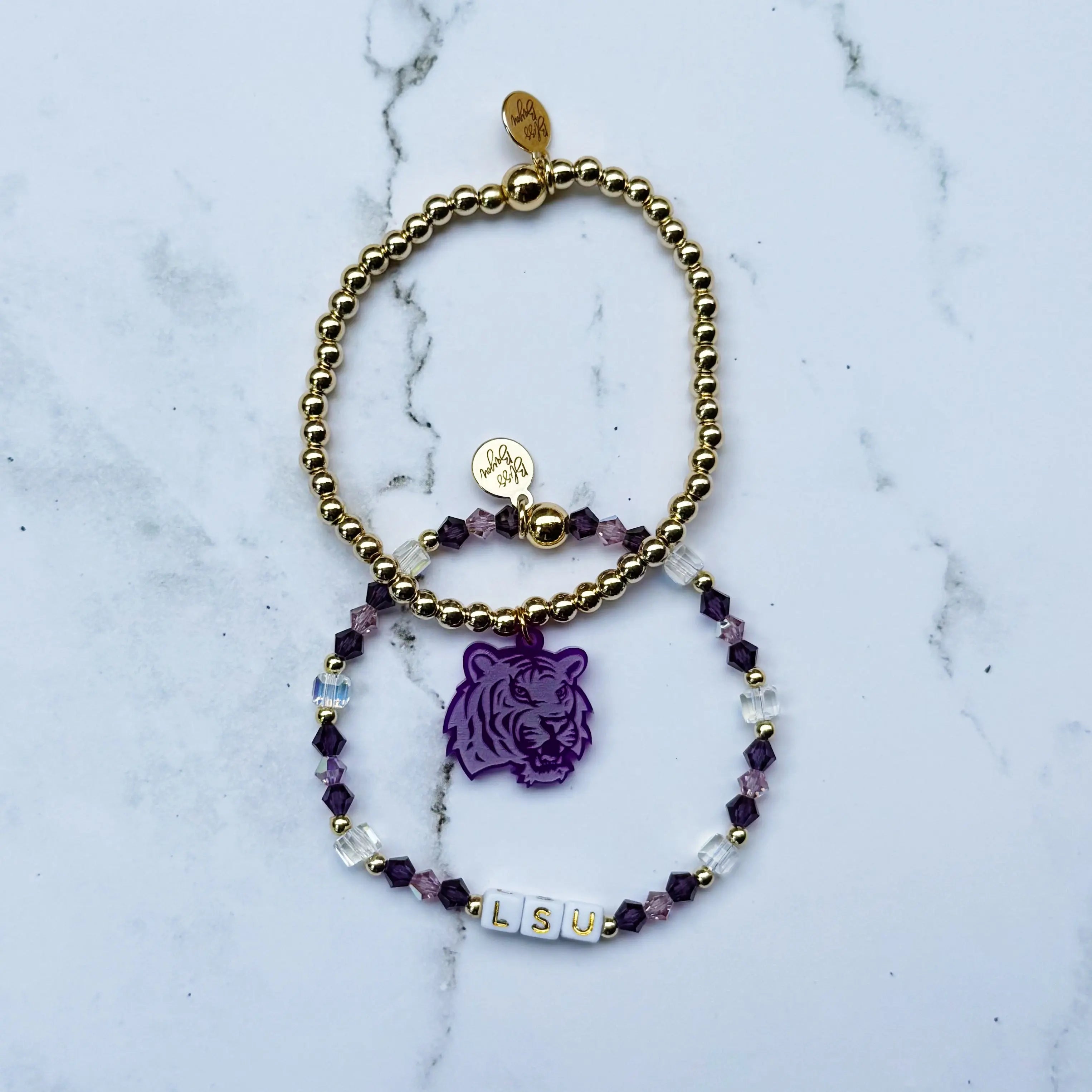 LSU Tiger Crystal Bracelet Set  | Bliss Bayou