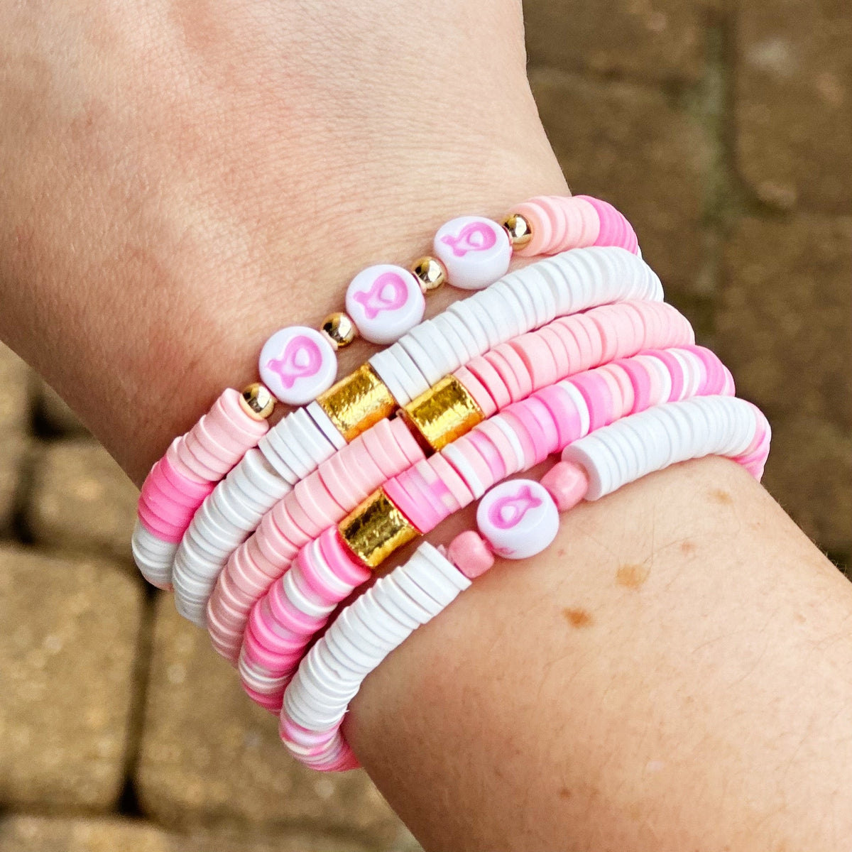 Breast Cancer Pink Inspirational Beaded Stretch Bracelet