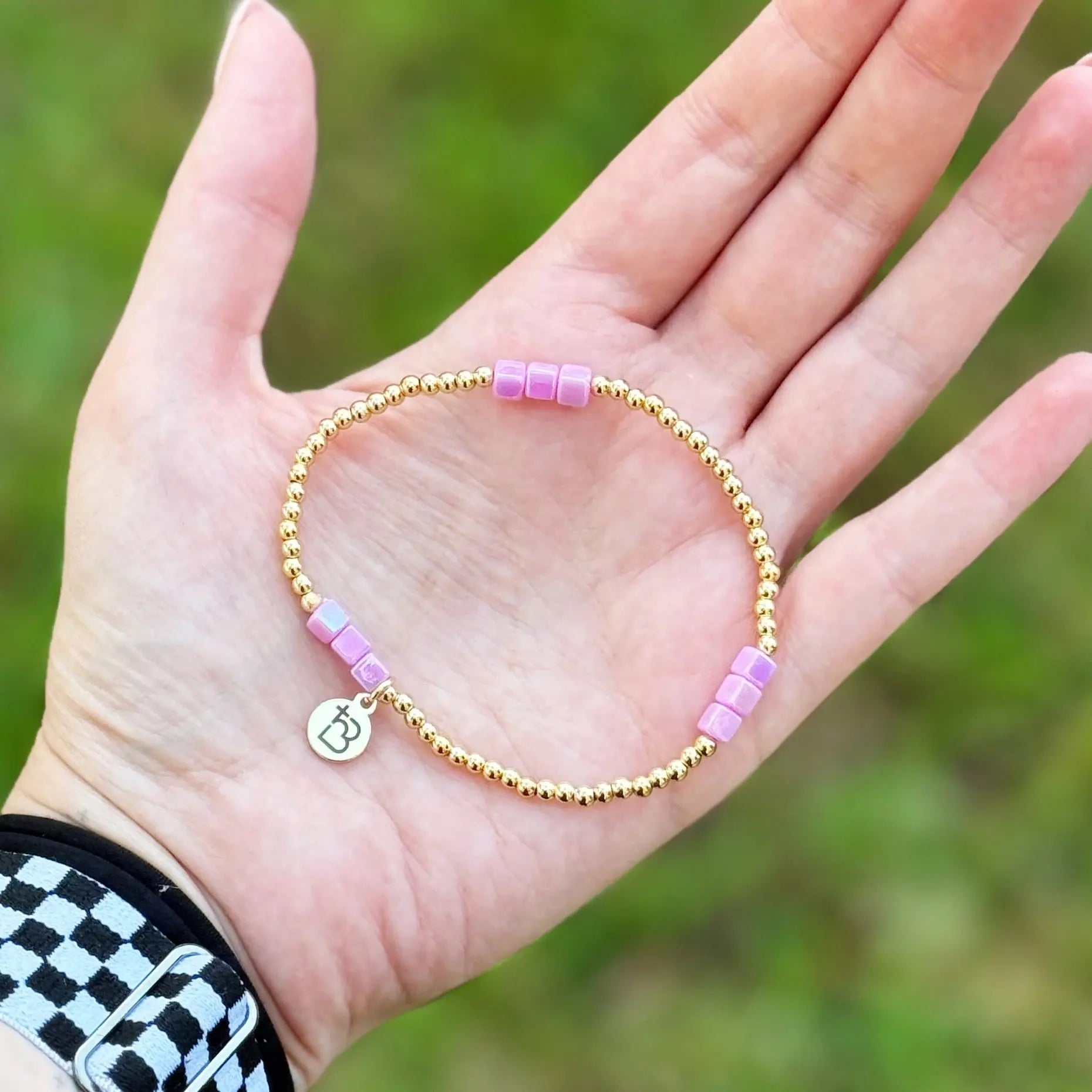 Colored Square Gold Bead Bracelet  | Bliss Bayou