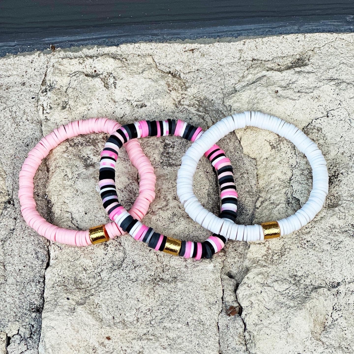 Breast Cancer Awareness Bracelet Set with Monogram | Bliss Bayou