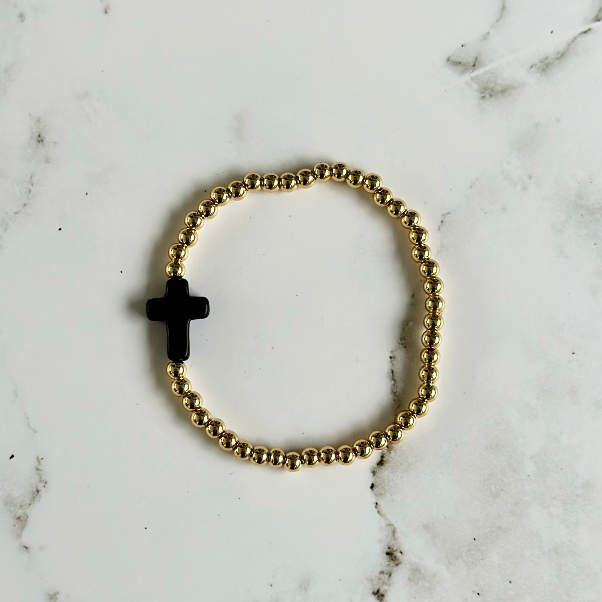 Cross Gold Bead Bracelet | Bliss Bayou